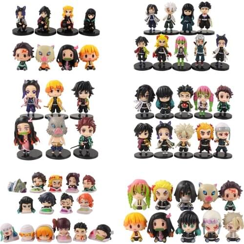 Demon Slayer Kimetsu no Yaiba Figure Toys Tsuyuri Tanjirou Zenitsu Nezuko PVC Mini Cartoon Figurine Model Decoration Dolls