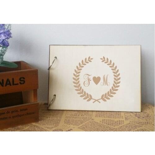 Wreath Design Wooden Wedding GuestBook,Bridal and Groom Photo Album Custom Initials Wedding Decor Personalized Rustic Guestbook