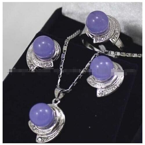 Dfrnm Free shipping New style Natural noble jewelry>>>>Lavender Alexandrite Earrings & Ring & Necklace Pendant Set