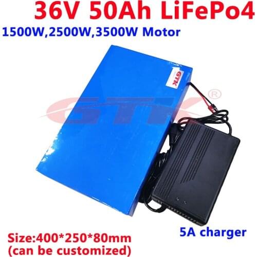GTK 36V 50Ah lifepo4 battery pack 40Ah lithium rechargeable battery for Jet board electric surfboard 2500w 1500w motor+5ACharger