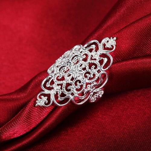 Hot luxury 925 Sterling Silver Rings For Women fine wide Retro elegant flower Fashion Party Gifts Girl Charm wedding Jewelry