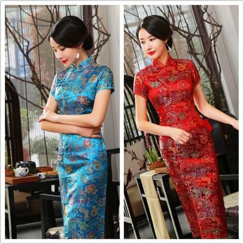 Chinese Traditional Costumes Women Tight Bodycon Dress Cheongsam Tang Suit Dragon&Phoenix Print Split Dress Sexy Kimono