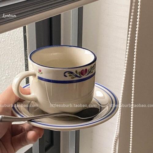 Retro Korean Coffee Cup Cute Personalised Fashion European Coffee Cup Porcelain Breakfast Tazza Colazione Cup and Saucer BL50BD