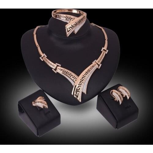 Exaggeration Jewelry Yellow Gold Filled womens Necklace Earring Bracelet Ring Jewelry Set