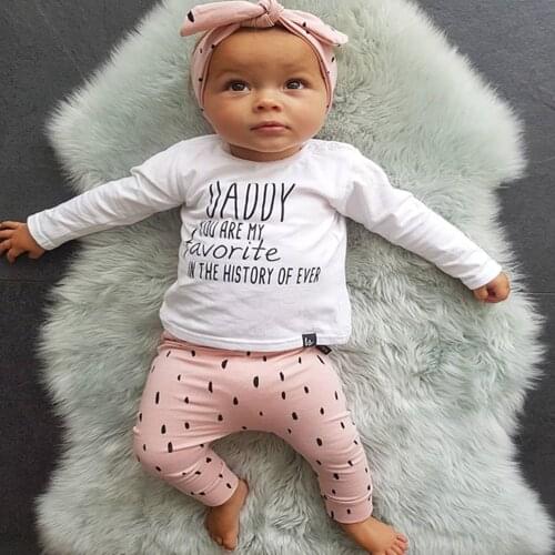Newborn Baby Girls Clothes Set 3Pcs Autumn Cotton Long Sleeve Letter T-shirt Pink Pants Headband Cute Infant Clothing Outfits