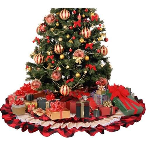 Christmas Tree Skirt 6 Layers Ruffled Burlap Xmas Tree Skirt Checked Christmas Tree Mat For Xmas Holiday Ornaments Party