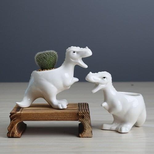 Creative White Color Dinosaur Flowerpot Succulent Plant Pot Office Desktop Ornaments Fleshy Pot Vase Ceramic Decoration