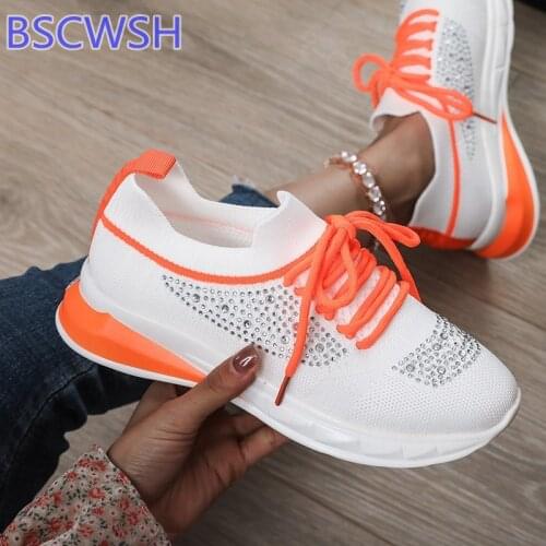 Women Casual Shoes Spring Female Shoes Crystal Solid Mesh Sneakers Leisure Fashion Ladies Sport Shoes Vulcanized Shoes Size 43