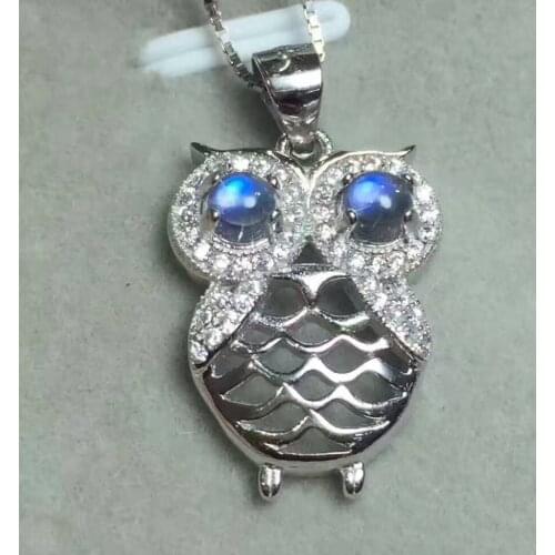 Natural blue moonstone Pendant natural gemstone pendant 925 sterling silver Fashion Personality owl girl party gift jewelery