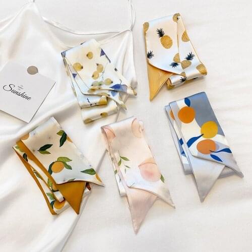 Long Skinny Hair Scarf For Women Fashion Fruit Print Kerchief Cute Headband Silk Satin Neck Scarfs 7*130cm Band Bag Scarves 2020