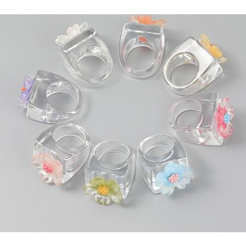 Fashion Colourful Transparent Acrylic Resin Rings Set For Women Geometric Square Round Ring Party Jewelry Gifts