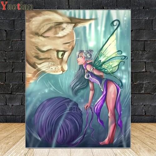 Cartoon Fairy And Cat 5d full drill diy diamond painting square/round diamond embroidery mosaic wall art kids room decor
