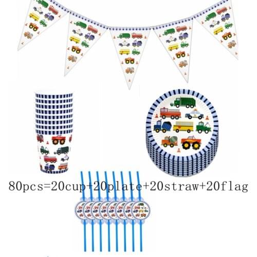 Birthday Cartoon Car Disposable Tableware Set Napkins Tablecloth Cup Construction Vehicle Boys Favor Holiday Party Supplies