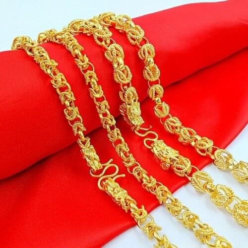 Yellow Gold Color Necklace for Men Wedding Engagement Jewelry Exquisite Double Dragon Head Link Chain Collares Boyfriend Gifts
