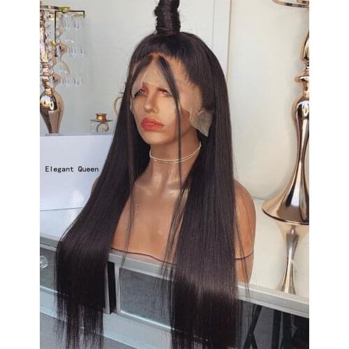 Jet Black Color Long Silky Straight Lace Front Synthetic Wigs For Black Women With Natural Hairline Cosplay Wigs Express Mail