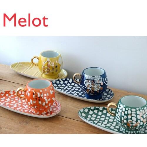 Hand-Painted Personalized Creative Gold Design Mug Breakfast Cup Snack Plate Afternoon Tea Set Cute Coffee Mugs And Cups