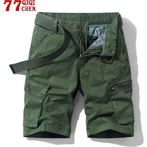 Casual Shorts Men Summer Fashion 100% Cotton Zipper Loose Cargo Shorts Mens Solid Color Travel Mountaineering Short Pant Size 38