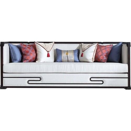 Light luxury new Chinese all solid wood cloth sofa Zen modern Chinese sofa combination living room furniture