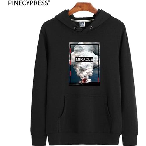 Quality 85.4% Cotton 14.6%Polyester Terry Anti-pilling Man Hoodie Fashion Miracle Black Casual Long Sleeve Men Hooded Sweatshirt