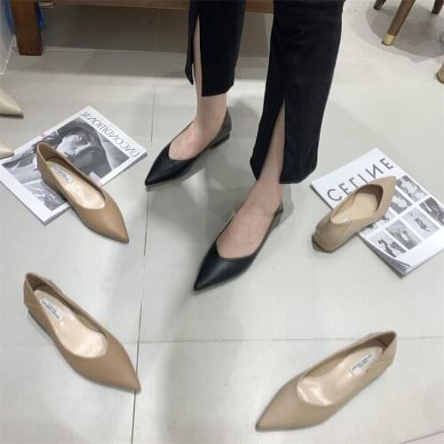 Spring/Autumn Pumps Shoe Women 2021 Pointed Toe Square Heel Soft Slip-On Commuter Boat Shoes Black Work Shoes Lady Shoes Pumps