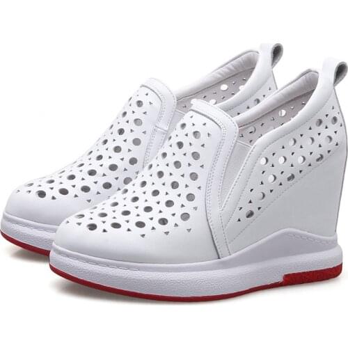 Platform Oxfords Women Hollow Genuine Leather Wedges High Heel Gladiator Sandals Female Round Toe Fashion Sneakers Casual Shoes