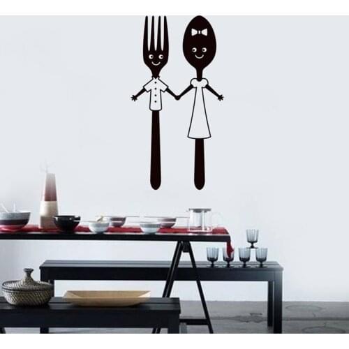 Spoon and Fork Vinyl Wall Decal Funny Dining Room Restaurant Art Stickers Mural A4-045