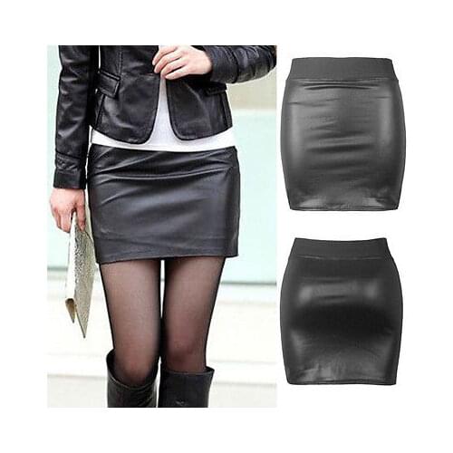 Hirigin 2017 Women Short Skirt Sexy Black Leather Pencil Bodycon High Waist One Size Office Casual Clothing Package Hip
