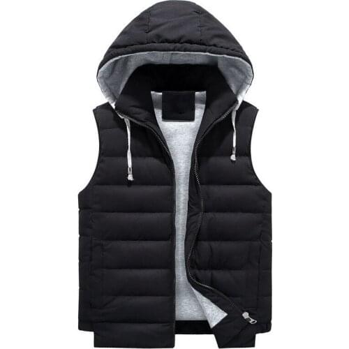 Sleeveless Mens Hooded Thick Cotton Vest Coats Hat Detachable Zipper Fly Loose Fashion Casual Male Waistcoat Plus Size 4XL-8XL