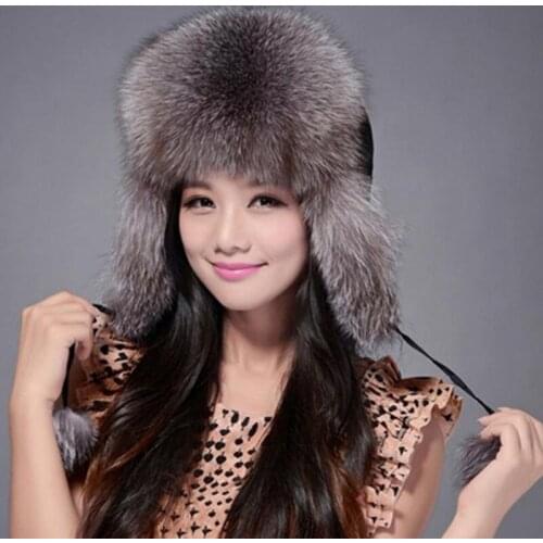Winter Womens Fox Fur Hat Bomber Hats Cap Tapper Hat Snow Cap Fur millinery Ear Protector Cap Warm Hat Fur Story 060101a