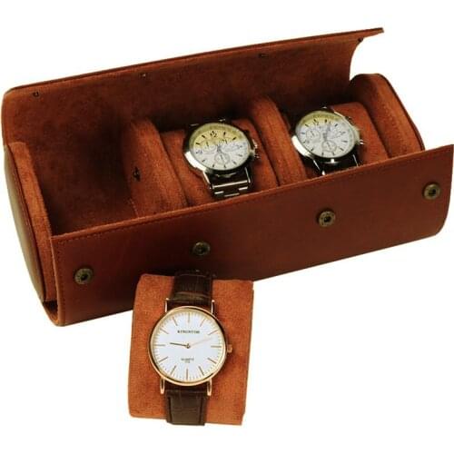 1Pc 3 Slots Portable Watch Box Round Watch Organizer Elastic PU Watch Case Leather 3-Digit Watch Storage Box