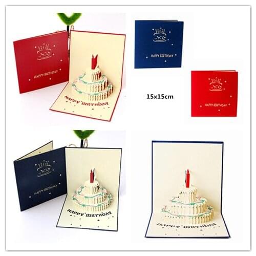 DHL 100pcs Cake shape Party 3D Pop Up Cards Valentine Lover Happy Birthday Anniversary Greeting Cards Wedding Invitation Gifts