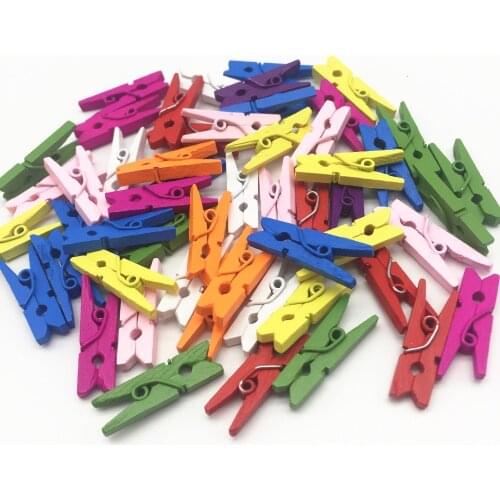 100pcs 1" Wooden Clothespins Clips Assorted Colors Mini Clothes Pins Pegs Wedding Decorations For Scrapbooking