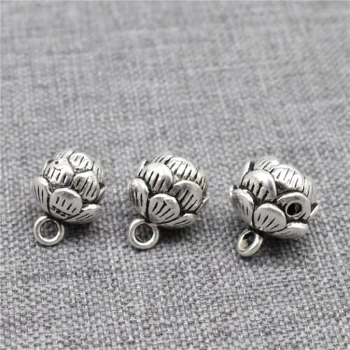 4pcs of 925 Sterling Silver Lotus Pod Charms 3D for Yoga Meditation Bracelet Necklace