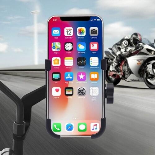 Aluminum Motorcycle Mirror Rear View Phone Grip Holder Scooter Phone Mount Holder for 3.5-6.5 inch Mobile Devices Black