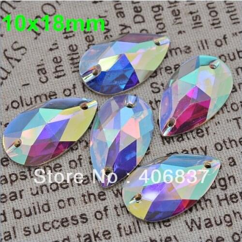 Free Shipping, 100pcs/Lot, 10*18mm Crystal AB / Clear AB sew on resin stones flat back sew on teardrop beads