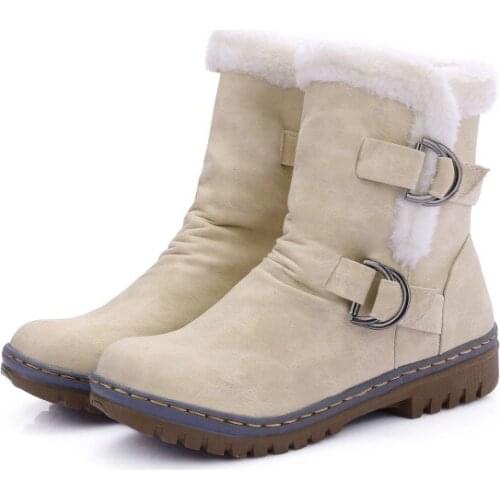 Big Size Ma'am Low-heel Short boots Clasp decoration round head Boot barrel Snow boots