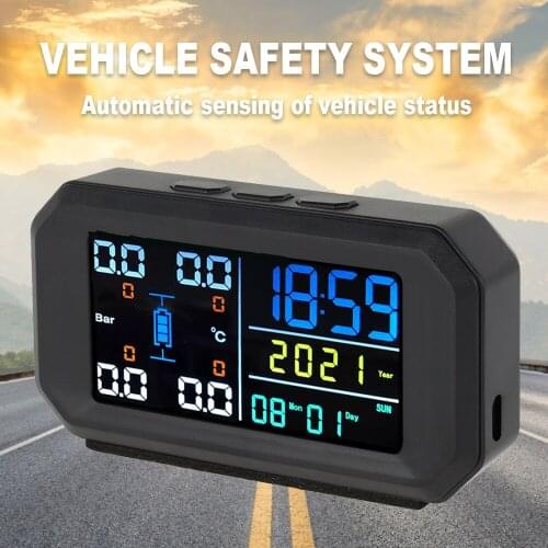 Solar Tyre Pressure Monitoring System TPMS Car Tire Pressure Monitoring Sensor with Large LCD Screen with Calendar and Clock