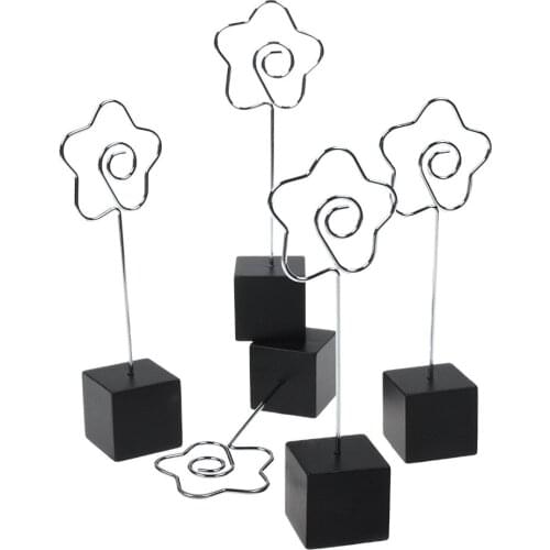 5 PCS Black Cube Base Memo Clips Holder with Flower-shaped Clip Clasp for Displaying Photos Number Cards
