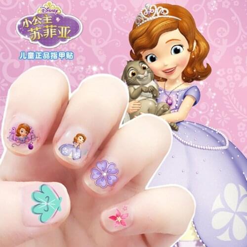 Disney Childrens Nails Stickers Frozen Princess Sophia Baby girls Cartoon Kids Waterproof Nail Stickers