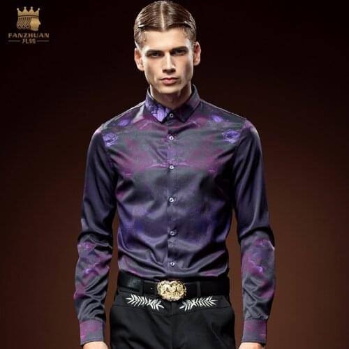 FanZhuan Free Shipping fashion casual male long sleeved mens printing painting personality slim Non ironing shirt 2097 On Sale