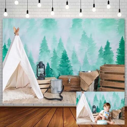 Cake Smash Backdrops Happy Birthday Party Camping Forest Tent Newborn Photography Background Photo Studio Photophone Decor Props