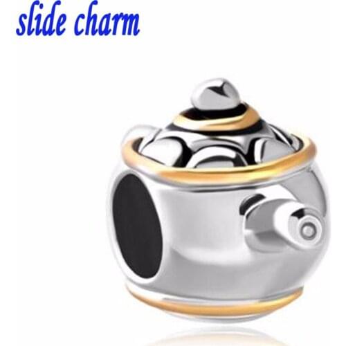 Slide charm Free shipping kettle beads fit Pandora bracelets charm bracelets and jewelry accessories