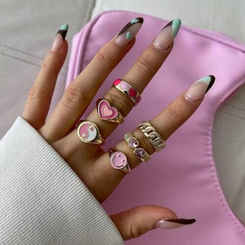 Ins Style Colorful Love Heart Rings For Women Men Lover Vintage Heart Couple Rings Yingyang Flame Finger Ring Jewelry кольцо