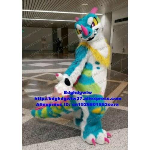 Colorful Long Fur Furry Dragon Loong Fursuit Mascot Costume Adult Cartoon Character Outfit Family Gifts Cultural Holiday zx2996
