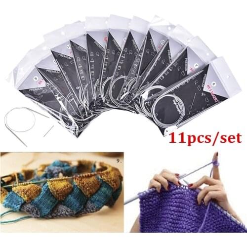 11pcs/set Stainless Steel Circular Knitting Needles Crochet Hook Weave 47"120cm