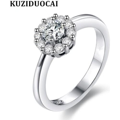 Kuziduocai 2018 New ! Fashion Fine Jewelry Dense Inlaid Zircon Stainless Steel Flower Wedding Bride Rings For Women Gifts R-295