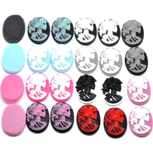 LF 20Pcs Mixed Resin Oval Skull Frame Decoration Crafts Flatback Cabochon Embellishments For Scrapbooking Cute Diy Accessories