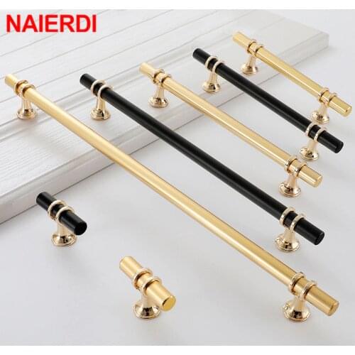 NAIERDI Zinc Alloy Black Gold Door Handles Pulls Furniture Handle Fashion Aluminum Kitchen Cabinet Handles Solid Drawer Knobs