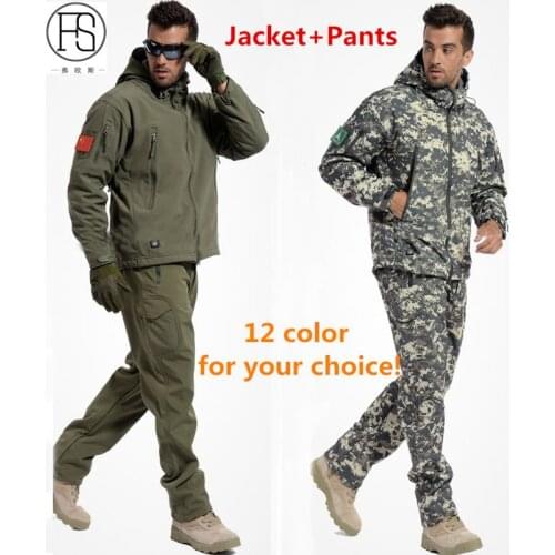 New TAD Tactical Soft Shell Jacket + Pants Camouflage Outdoor Men Army Sport Hunting Camping Waterproof Windbreaker Set 12 color