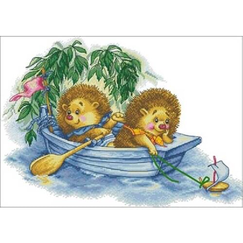 Rowing hedgehog animals patterns Counted Cross Stitch 11CT 14CT 18CT DIY Cross Stitch Kits Embroidery Needlework Sets home decor